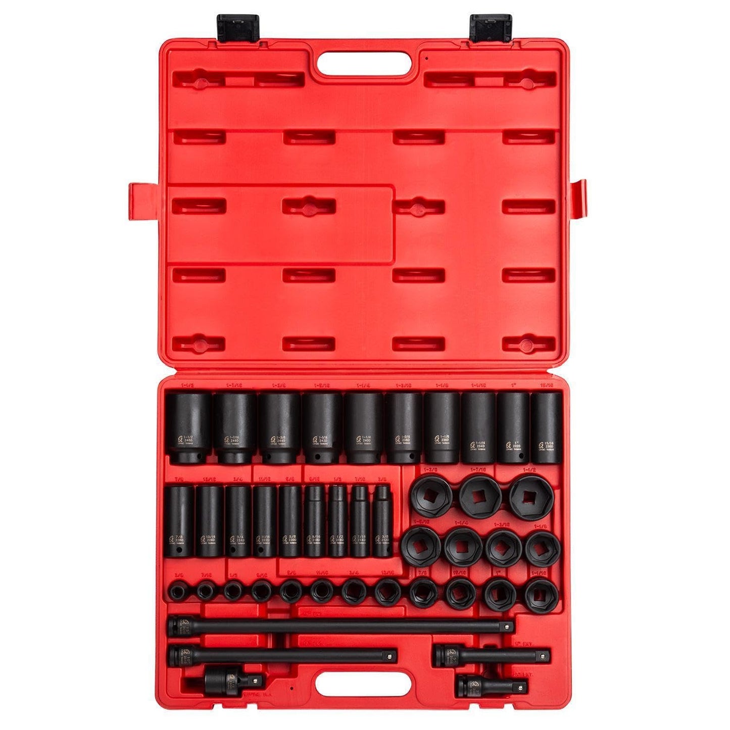 SUNEX Tools 80 Piece 3/8 in. Drive Master Impact Socket Set, Universal, Star, External Star, Extensions, Universal Joint, SAE and Metric, 8mm to 19mm and 5/16 in. to 3/4 in., CR-MO Steel, Model 3580