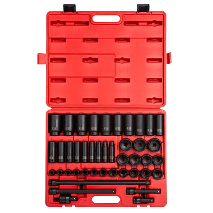 SUNEX Tools 80 Piece 3/8 in. Drive Master Impact Socket Set, Universal, Star, External Star, Extensions, Universal Joint, SAE and Metric, 8mm to 19mm and 5/16 in. to 3/4 in., CR-MO Steel, Model 3580