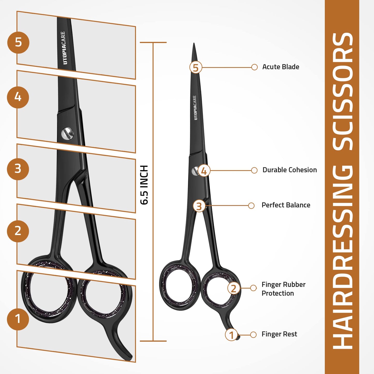 Utopia Care Haarschneide- und professionelle Friseurschere 6,5 Zoll, Premium Edelstahl Schere mit glattem Rasiermesser und scharfen Klingen für Salons, Männer, Frauen und Kinder, Silber