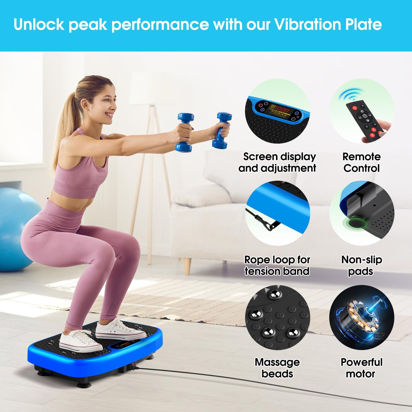 SoftGym Waver Vibration Plate Exercise Machine for Lymphatic Drainage Weight Loss,120 Speed Levels Vibrating Platform with Resistance Bands,Full-Body Workout Equipment for Muscle Activation