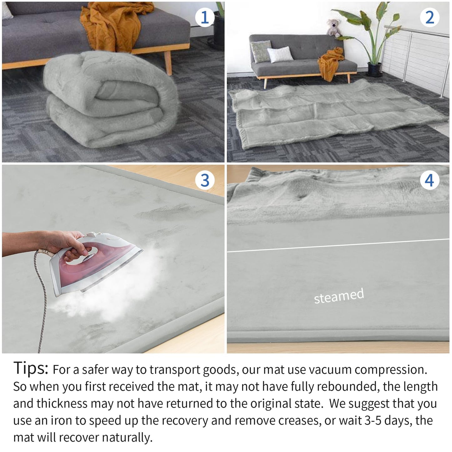 Huloo Sleep Ultra Soft Baby Spielmatte für den Boden, 3,3 cm dicke Elasti-Foam 127x127 cm Laufgittermatte für Kleinkinder, rutschfeste Rückseite, sicher zum Krabbeln und für die Bauchlage, Tatami-Stil (Dunkelgrau)