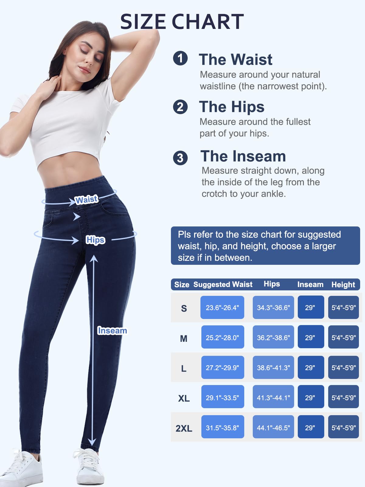 Chasehot Pull-On Skinny Jeans für Damen, dehnbare High-Waist Leggings, trendige Bauchkontrolle, Denim-Jeggings mit Taschen, Dark Wash-L