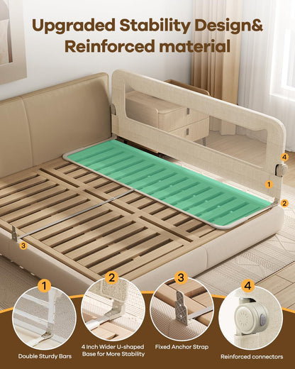 Foldable Bed Rail for Toddlers, 71in Reinforced Carbon Steel Frame&Connectors, Breathable Cationic Fabric - Safety Toddler Bed Rails for Queen, King, Twin, Full, No-Tool Setup.