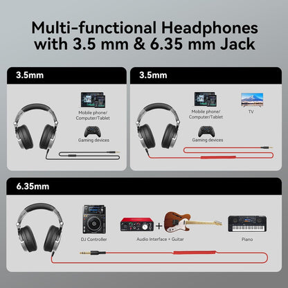 OneOdio Pro-10 Over-Ear Kabelkopfhörer für Schule Studio-Monitor & Mixing DJ Stereo-Headsets, 50mm Neodym-Treiber, Inline-Mikrofon, 3,5mm/6,35mm Klinke für Verstärker Computer Aufnahme Telefon Klavier Gitarre