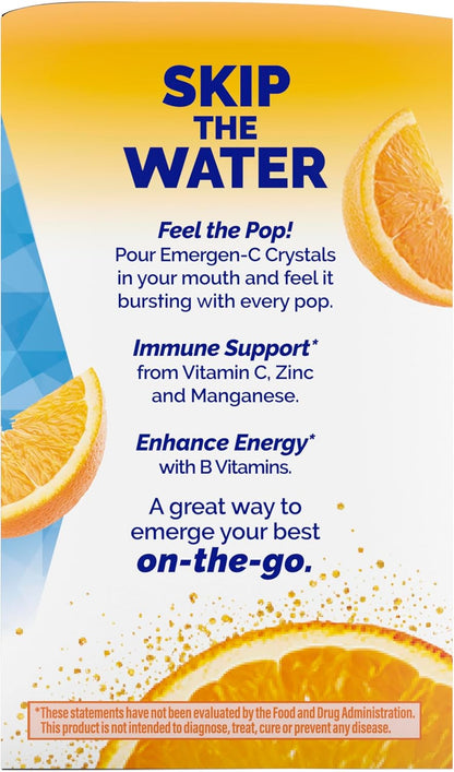 Emergen-C Crystals, On-the-Go Immune Support Supplement with Vitamin C, B Vitamins, Zinc and Manganese, Orange Vitality - 56 Stick Packs (Pack of 6)