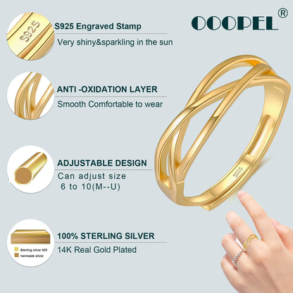 OOOPEL Sterlingsilber Verstellbarer Ring S925 Silberringe für Frauen Zirkonia Twist Liebesknoten Zarter Ring Silber Minimalistischer Offener Fingerring Silber Daumen Sterlingsilberring