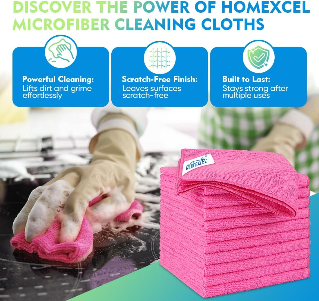 HOMEXCEL Mikrofasertuch 12er-Pack, 31,75 x 31,75 cm Mikrofasertücher für Autos, ultra-saugfähiges Autowaschtuch, fusselfreie, streifenfreie Reinigungstücher für Auto, Küche und Fenster (Grau)