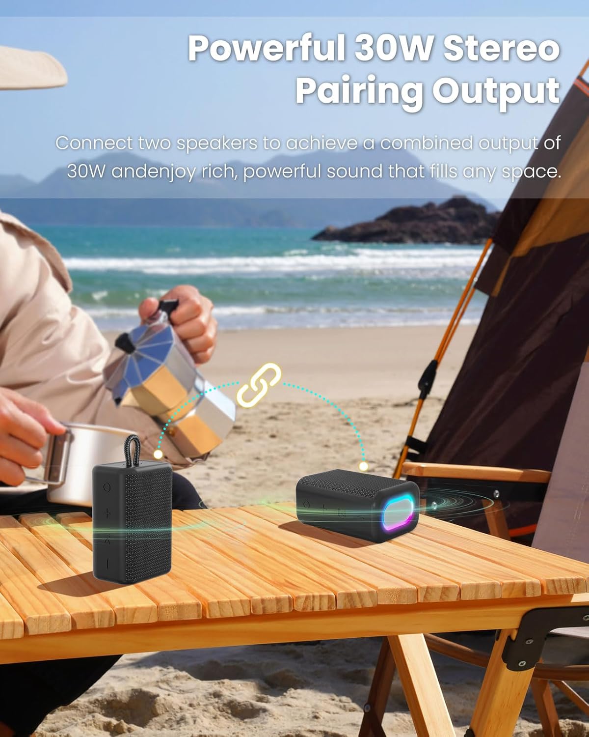 Portable Bluetooth Speaker with Lights, Powerful Crystal Clear Sound, IPX5 Waterproof, All Day Playtime, AUX&TF-Card Input, Bluetooth 5.3, TWS Paring, Small Wireless Speaker for Outdoor, Gift Ideas