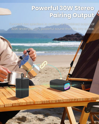 Portable Bluetooth Speaker with Lights, Powerful Crystal Clear Sound, IPX5 Waterproof, All Day Playtime, AUX&TF-Card Input, Bluetooth 5.3, TWS Paring, Small Wireless Speaker for Outdoor, Gift Ideas