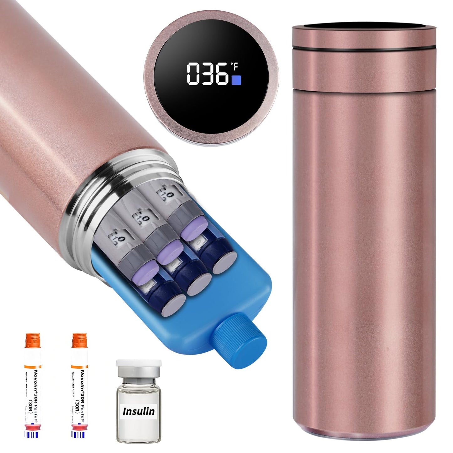 Bogush Large 60H Insulin Pens Cooler for 6-8 Pens Travel Case Temp Display Medication Cooler for Travel TSA Approved Medicine Cooler Medical Travel Cooler Bag Epipen Carry Case Black