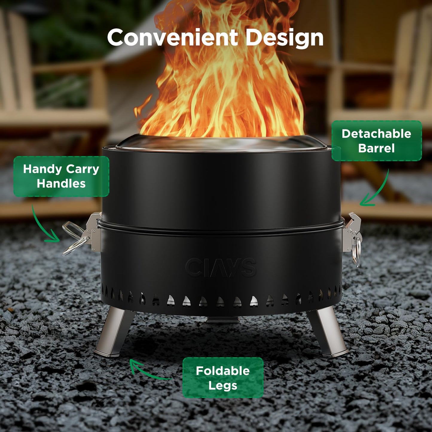 CIAYS Smokeless Firepit, 19 Inch Fire Pit for Camping with Patented Technology, Portable Fire Pit for Outside with Steel Grill Rack, Fire Poker, and Bag, Easy Setup and Storage, Wood Burning
