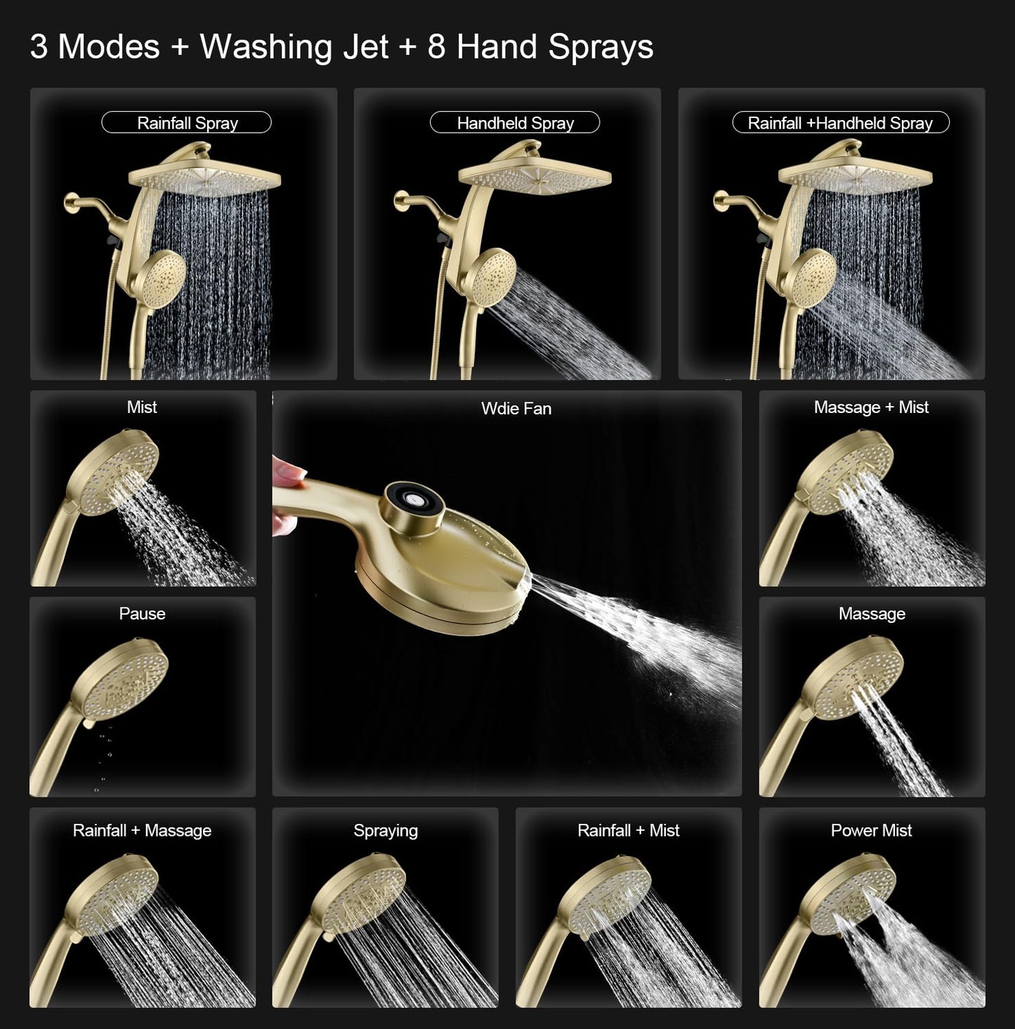 BOZYBO Rain Shower Head with Handheld: High Pressure Shower Heads with Handheld Spray Combo, 12" Rainfall Shower Head and 9 Sprays Hand Showerheads with Magnetic Docking and Power Jets, Chrome