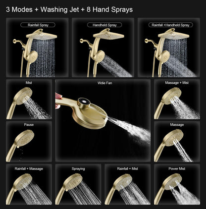 BOZYBO Rain Shower Head with Handheld: High Pressure Shower Heads with Handheld Spray Combo, 12" Rainfall Shower Head and 9 Sprays Hand Showerheads with Magnetic Docking and Power Jets, Chrome