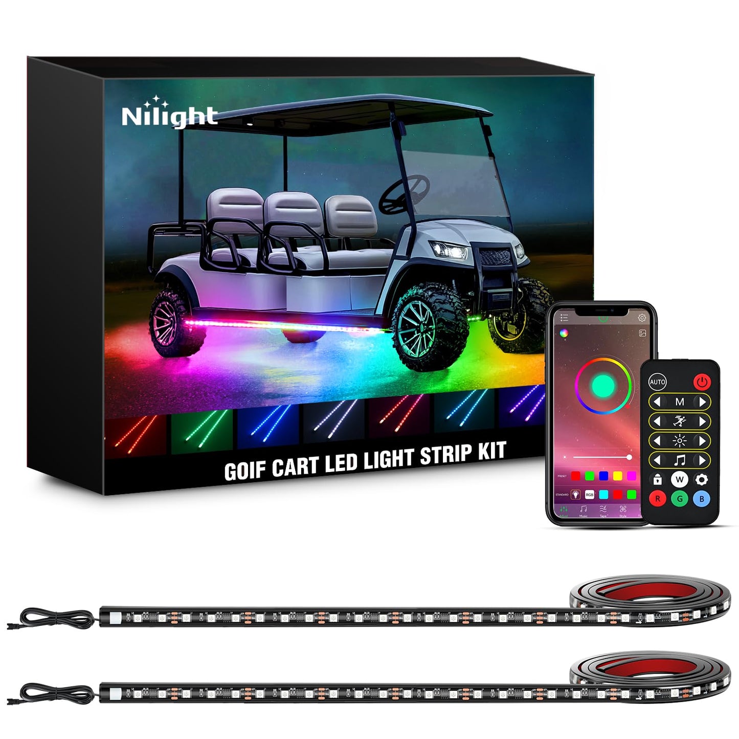 Nilight 6PCS Golf Cart Underbody Light Kit with Canopy Lights Dream Color Multi-Mode Neon Accent Lighting APP Remote Control Sound Active Music Sync IP67 Waterproof 12V-66V for EZGO Yamaha Club Car