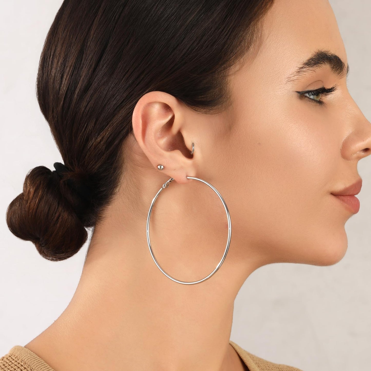 Große Gold Creolen für Frauen, Hypoallergene Dünne Gold Creolen, Sterling Silber Creolen für Damen, Extra Große, Mittelgroße, Große Creolen