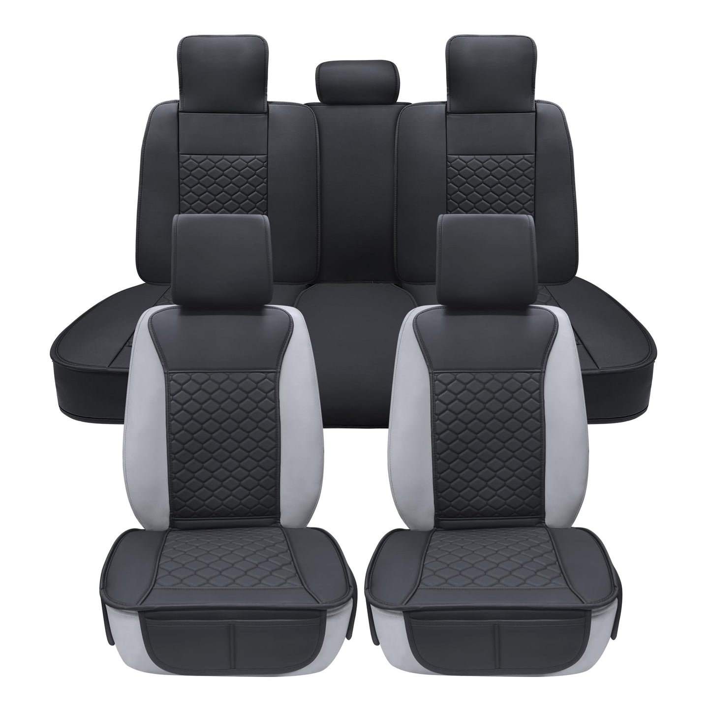 Elantrip 2PCs Front Car Seat Covers Leather Water Proof Seat Protector Universal fit for Most Cars SUVs and Trucks Black