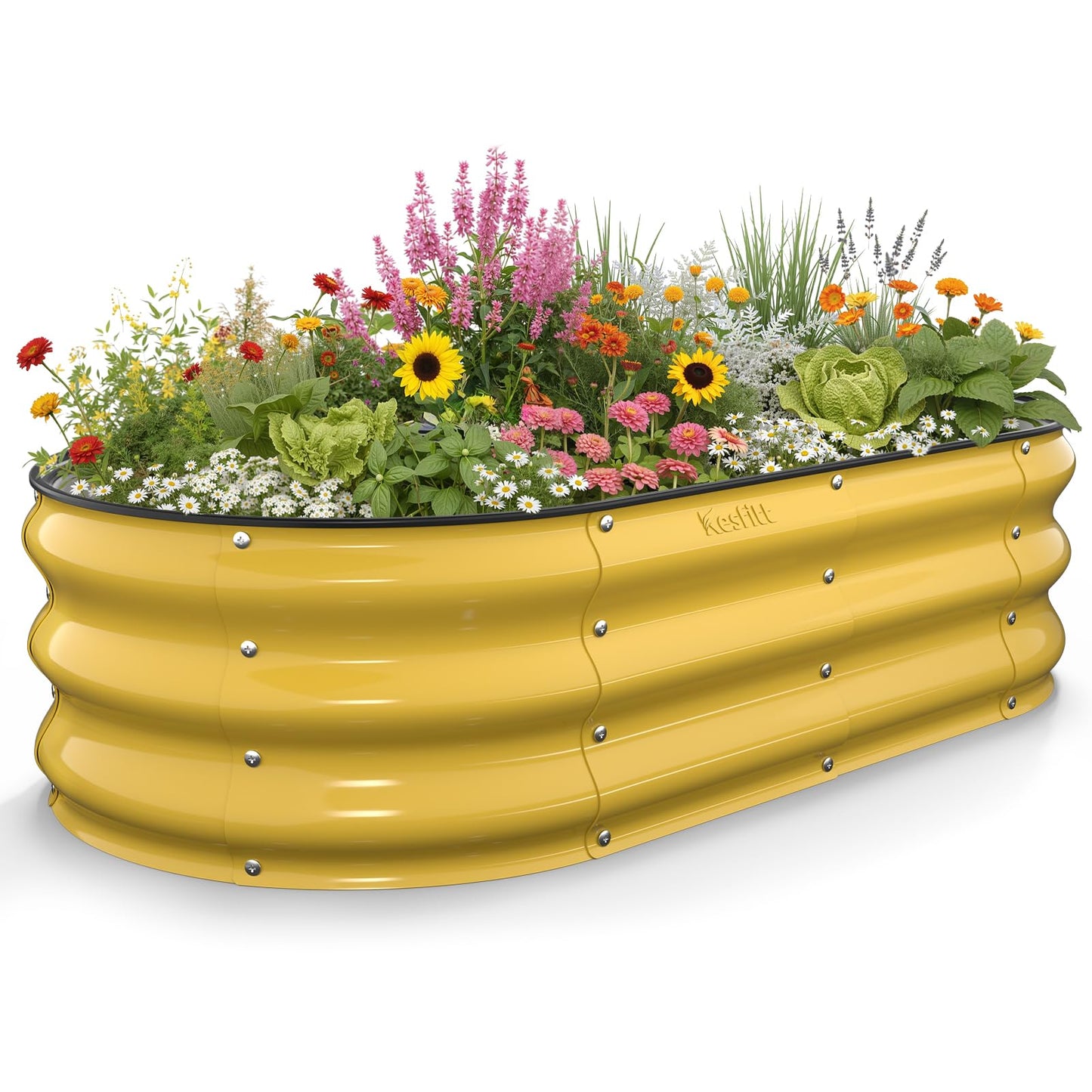 Kesfitt Raised Garden Bed, 5x2x1 FT Galvanized Steel Metal Raised Garden Bed, Oval Open-Bottom Design, 12-Inch Deep for Outdoor Vegetable & Herb Gardening, Fruit Green
