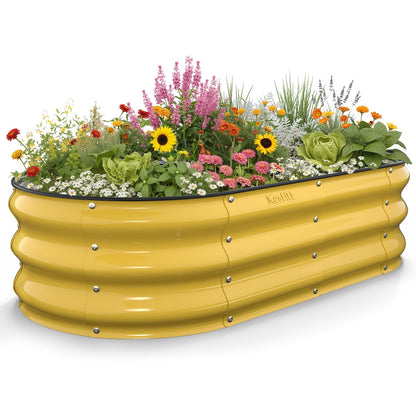 Kesfitt Raised Garden Bed, 5x2x1 FT Galvanized Steel Metal Raised Garden Bed, Oval Open-Bottom Design, 12-Inch Deep for Outdoor Vegetable & Herb Gardening, Fruit Green