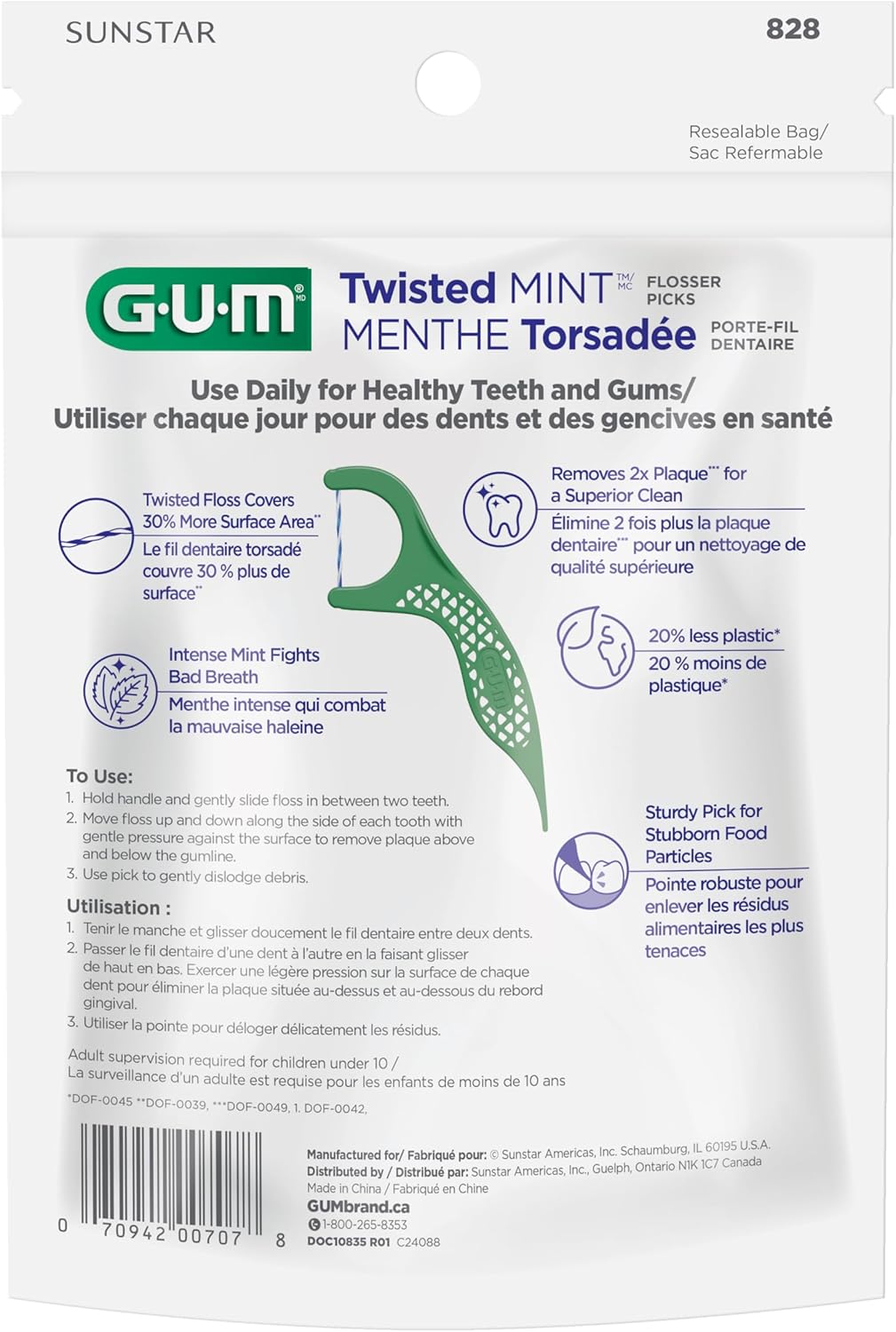 GUM Advanced Care Flosser Picks, angereichert mit Vitamin E & Fluorid, frischer Minzgeschmack, blau, 150 Flosser (1 Beutel)