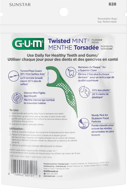 GUM Advanced Care Flosser Picks, angereichert mit Vitamin E & Fluorid, frischer Minzgeschmack, blau, 150 Flosser (1 Beutel)