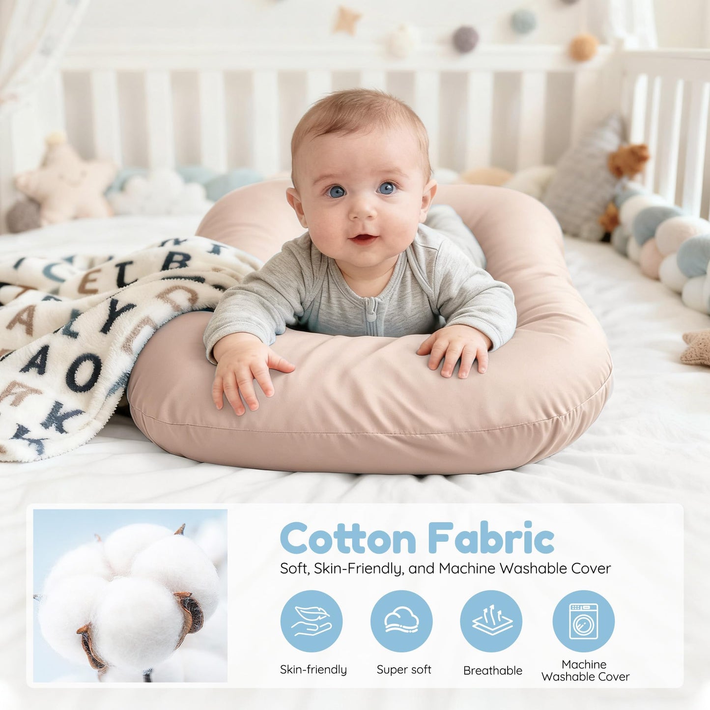 Baby Lounger & Snuggle Nest for Newborn 0-24 Months, Baby Nest Supervised Breathable Cotton for Newborn, Breathable Portable Infant Lounnger for Travel and Home, Pink (Lounger Cover Included)