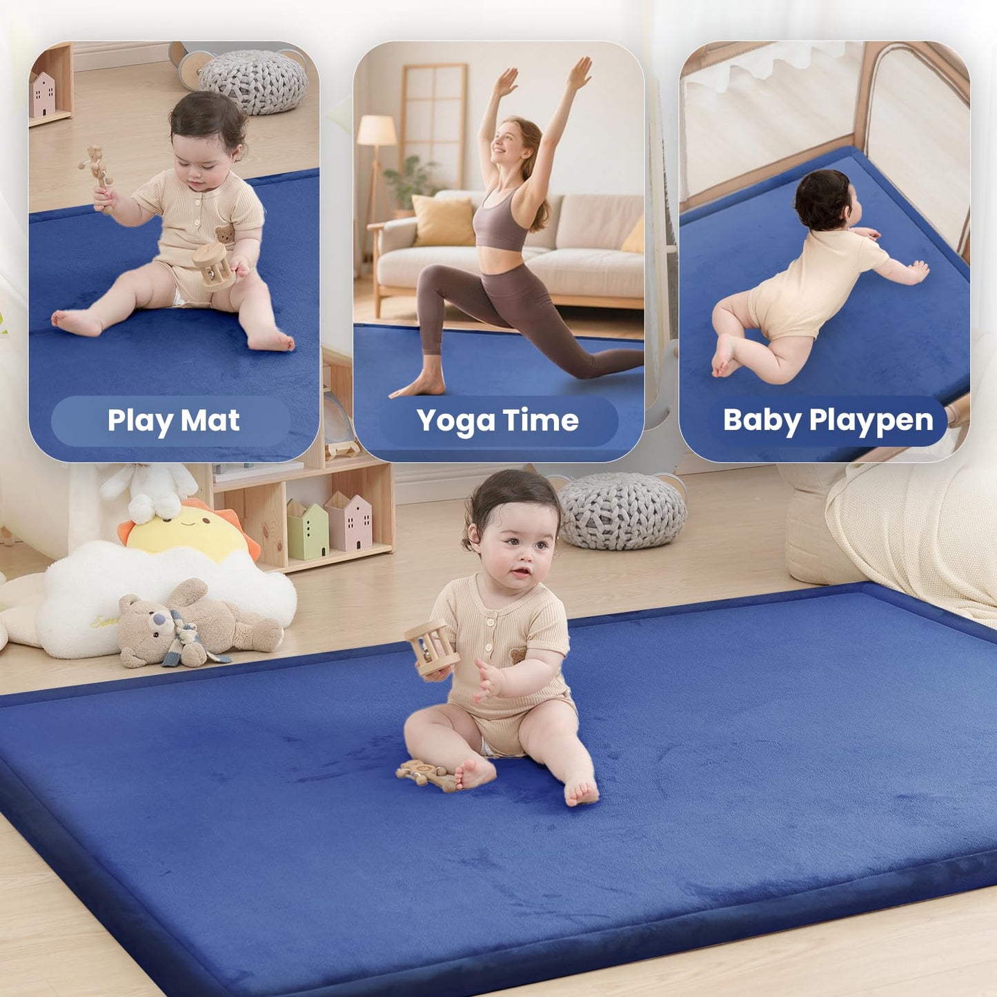 Huloo Sleep Ultra Soft Baby Spielmatte für den Boden, 3,3 cm dicke Elasti-Foam 127x127 cm Laufgittermatte für Kleinkinder, rutschfeste Rückseite, sicher zum Krabbeln und für die Bauchlage, Tatami-Stil (Dunkelgrau)