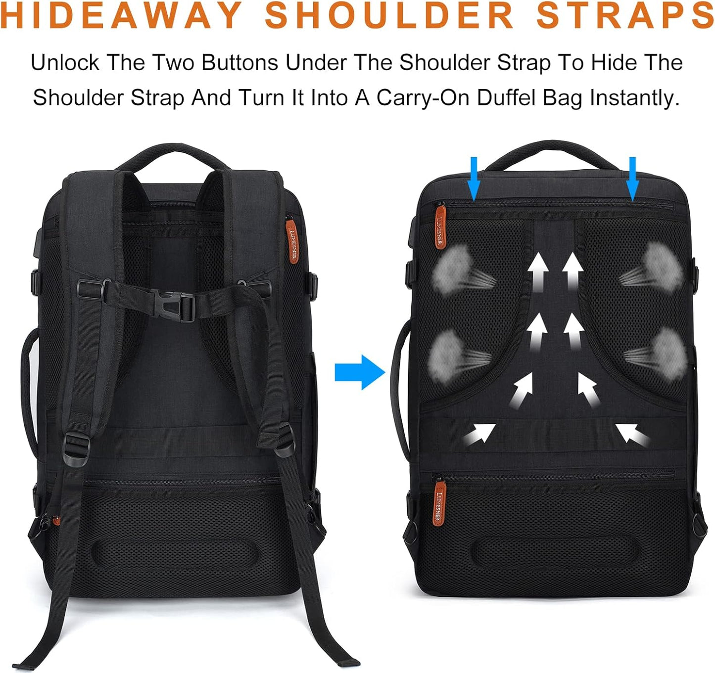 Lumesner Handgepäck Rucksack, extra großer 40L Flugzugelassener Reiserucksack für Damen & Herren