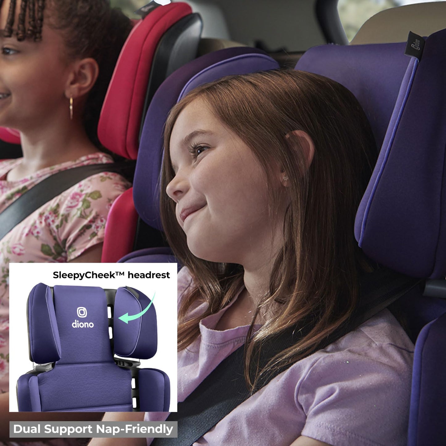 Diono Connect3 RXT 2-in-1 High Back Booster, Slim Fit 3-Across in Many Mid-Sized Sedans and SUVs, for Children from 40-120 lbs., Lightweight with Latch, Black Storm