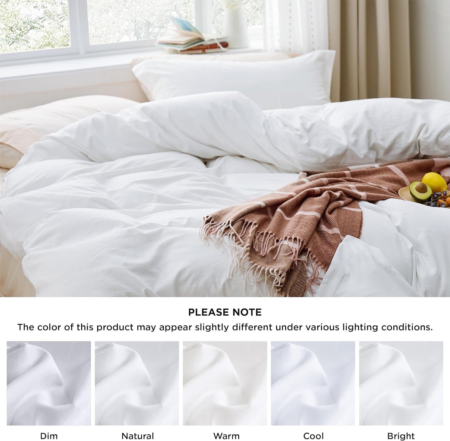 Funda nórdica blanca Bedsure, tamaño Queen, 3 piezas, aspecto de algodón prelavado, juego de cama extrasuave, incluye 1 funda nórdica de 228 x 228 cm con cierre de cremallera y 2 fundas de almohada, edredón no incluido
