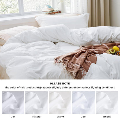Funda nórdica blanca Bedsure, tamaño Queen, 3 piezas, aspecto de algodón prelavado, juego de cama extrasuave, incluye 1 funda nórdica de 228 x 228 cm con cierre de cremallera y 2 fundas de almohada, edredón no incluido