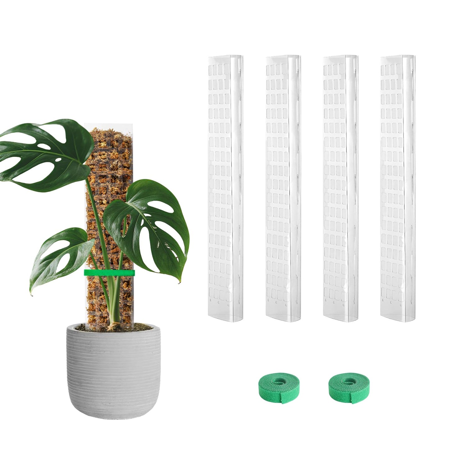 EOX 4 Pcs 24 Inch Plastic Moss Pole for Monstera, Large D Shaped Poles for Climbing Plants Work with Sphagnum Moss, 90 Inch Plant Stake Set of 4, Garden Ties
