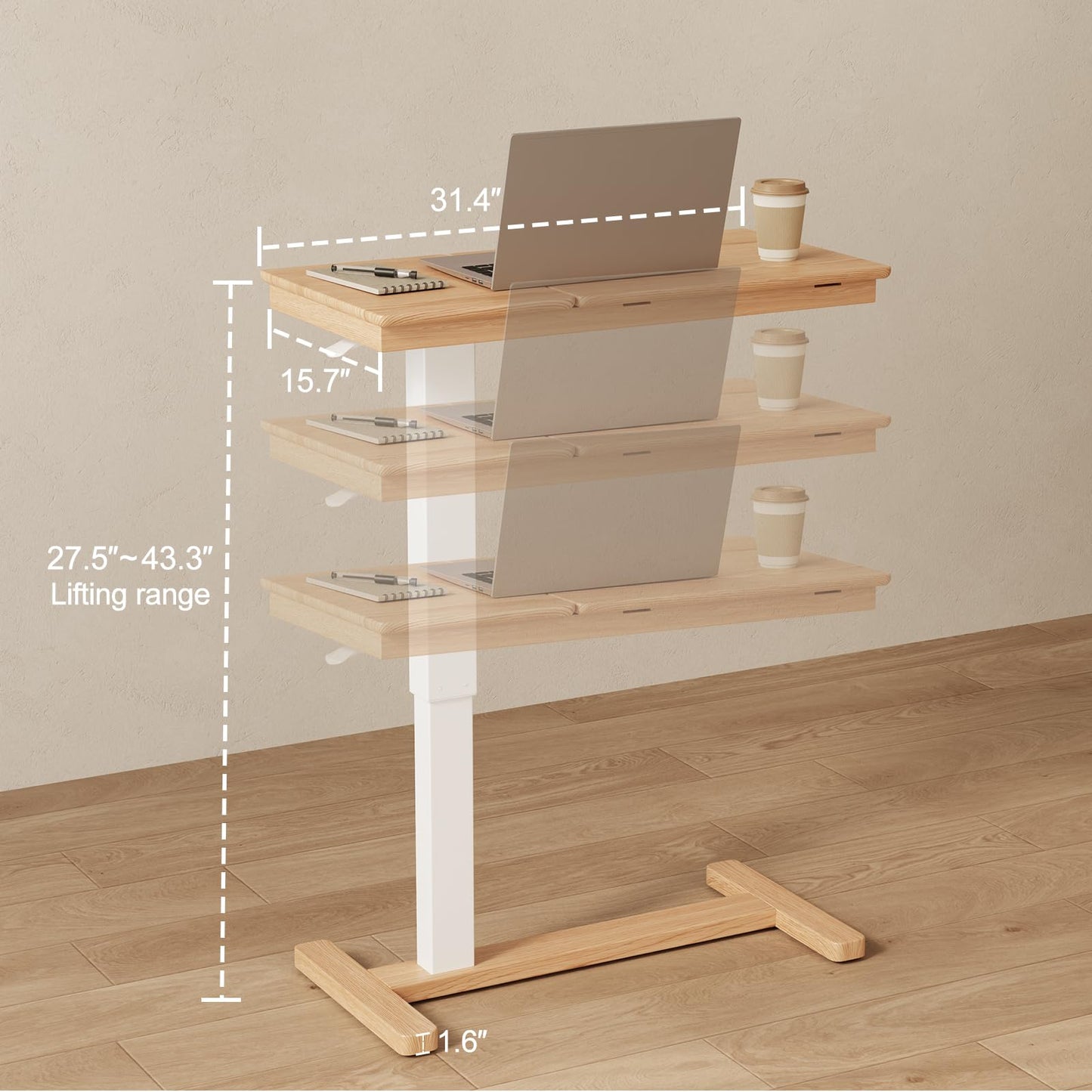 Muwuele Solid Wood Overbed Bedside Table with Wheels, Adjustable Medical Tilt Top Hospital Bed Table Over The Bed, Rolling Laptop Desk, Mobile Standing Desk for Hospital and Home Use (Walnut)