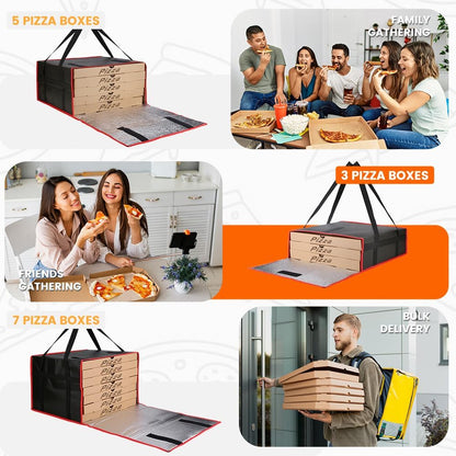 Bodaon Isolierte Essensliefertasche - Warm- & Kalthaltetransporttasche, Catering/Doordash Pizzawärmer, Einkaufstasche, Kühltasche für Partys (Schwarz-Rot, 1 St.), Ideal für den Transport warmer Speisen