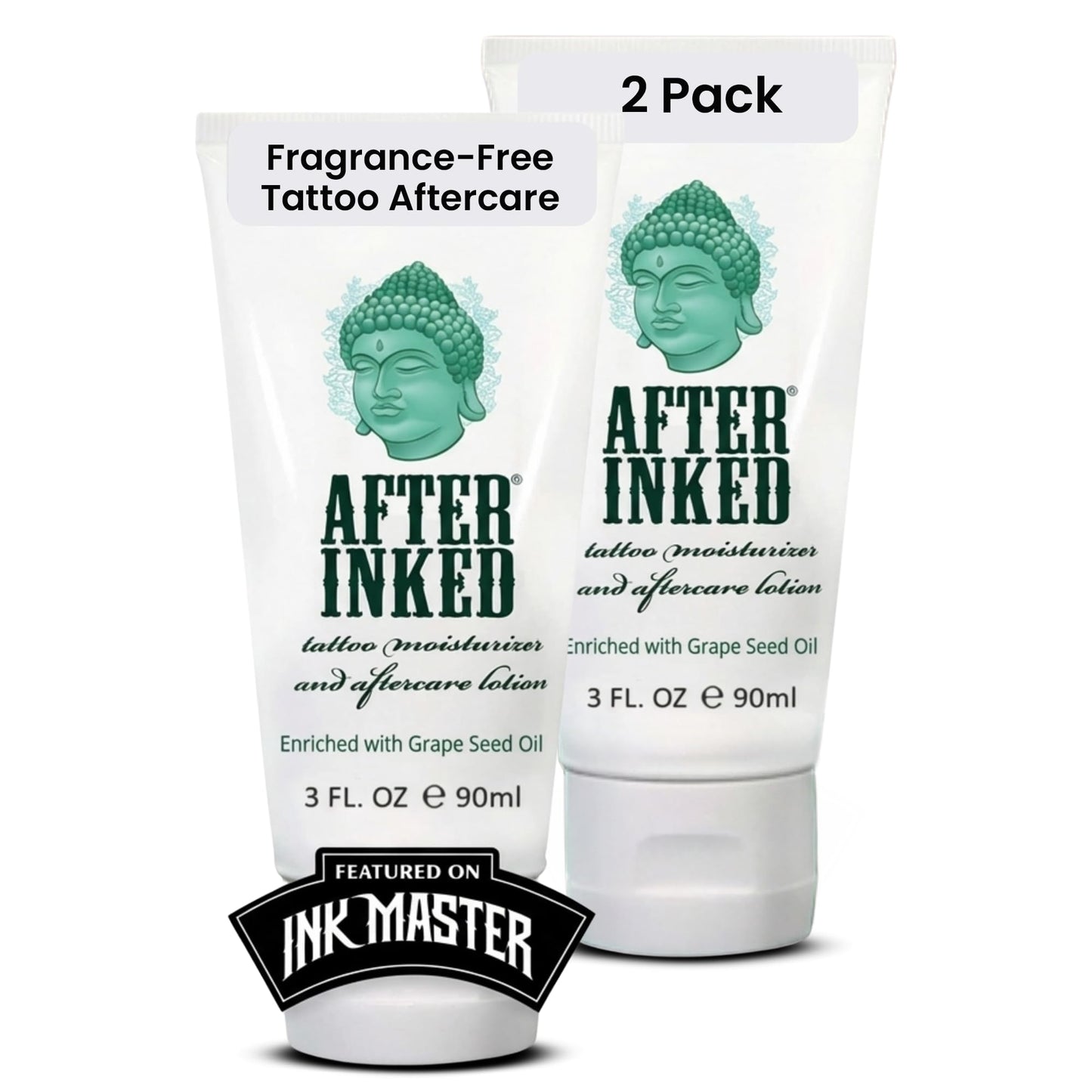 After Inked Tattoo Aftercare Lotion – Moisturizing Balm for Inked Skin, As Seen on INK MASTER – Hydrating Cream with Grape Seed Oil, Skin Nourishment & Daily Maintenance– 3 Fluid oz Tube (12-Pack)