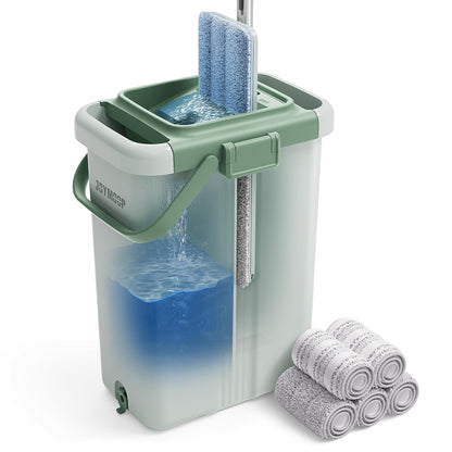 X-L Green Bucket #5 + 60" Flat Mop + 5 Pads