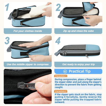 BAGAIL 4er-Set Kompressions-Packwürfel Reise-erweiterbare Packorganizer (Schwarz, 4er-Set)