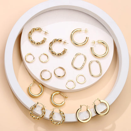 Yesteel 9 Pairs Gold Hoop Earrings for Women, 14K Real Gold Plated Chunky Hoop Earrings Set for Women Hypoallergenic Thick Lightweight Earring for Womens Jewelry Gifts