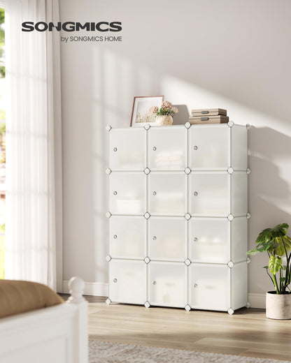 SONGMICS Cube Storage Organizer, Set of 16 Plastic Cubes, Closet Organizers and Storage, Room Organization, Bedroom Living Room, 12.2 x 48.4 x 48.4 Inches, Rustic Brown ULPC442A01