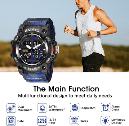Herren Digitaluhr, Sportuhren für Männer Outdoor Militär Digital Analog Stoppuhr Wasserdicht Multifunktionale Armbanduhr