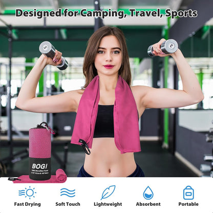 BOGI Mikrofaser Reise-Sporthandtuch – Schnelltrocknendes Handtuch, weiches, leichtes Mikrofaser Campinghandtuch, saugfähiges, kompaktes Reisehandtuch für Camping, Fitnessstudio, Strand, Bad, Yoga, Schwimmen, Rucksacktouren (M:40''x20''-Dunkelblau)