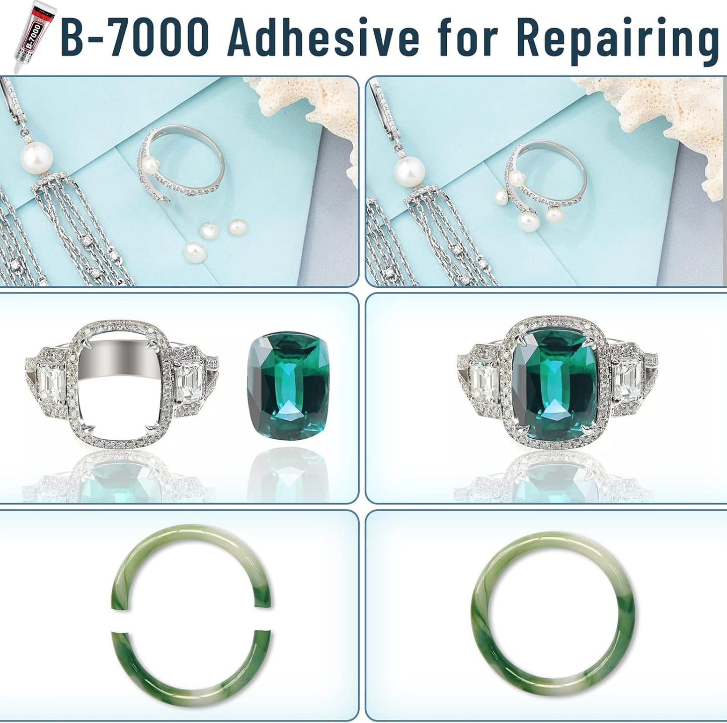 B-7000 Kleber, Mehrzweck-Bastelkleber in Industriequalität, klar, halbflüssig, zum Verkleben von Telefonbildschirmen, Tablets, Schmuck, Strasssteinen, DIY Elektronikkomponenten, Reparatur von Glas, Metall (4x15 ml/0.5 oz)