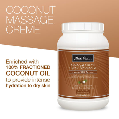 Bon Vital' Coconut Massage Creme Made with 100% Pure Fractionated Coconut Oil, Massage Cream & Moisturizer to Repair Dry Skin, No Greasy Feel, Anti-Aging Cream for Professional Massage, 5 Gallon Pail