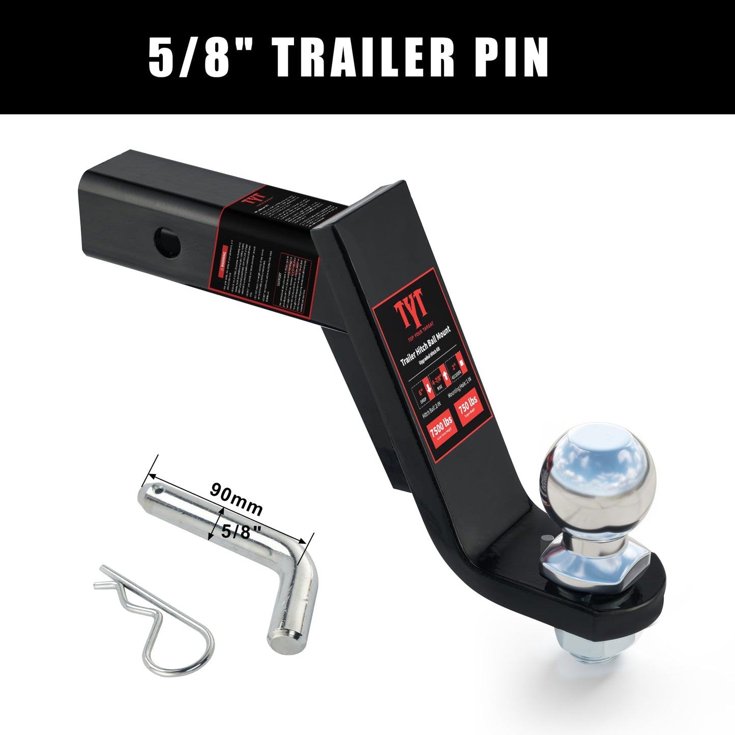 TYT Adjustable Truck Trailer Hitch for 2 inch Receiver, 6" Drop/Rise Tow Hitch with Dual Balls (2" & 2-5/16"), Compatible with Heavy-Duty Trailer Systems up to 20,000 lbs, Includes Hitch Tightener