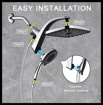 BOZYBO Rain Shower Head with Handheld: High Pressure Shower Heads with Handheld Spray Combo, 12" Rainfall Shower Head and 9 Sprays Hand Showerheads with Magnetic Docking and Power Jets, Chrome