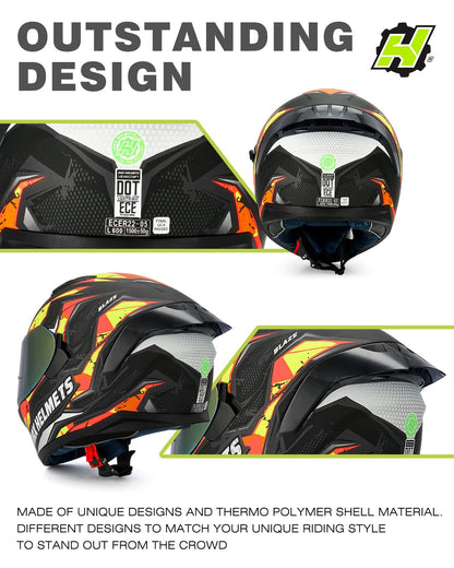 HAX Obsidian Full Face Dual Visor Adult Motorcycle Helmet for Motorbike Street Bike with Pinlock Ready DOT Approved Matte Black Gold L