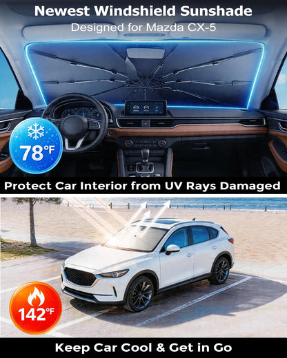 DMJN Umbrella Windshield Sun Shade for Jeep Grand Cherokee (2011-2026), Car Sunshade for Front Windshield [Nano Ice-Crystal Coatings] UPF50+ Heat & UV Block, Protect Interior & Keep Cooler