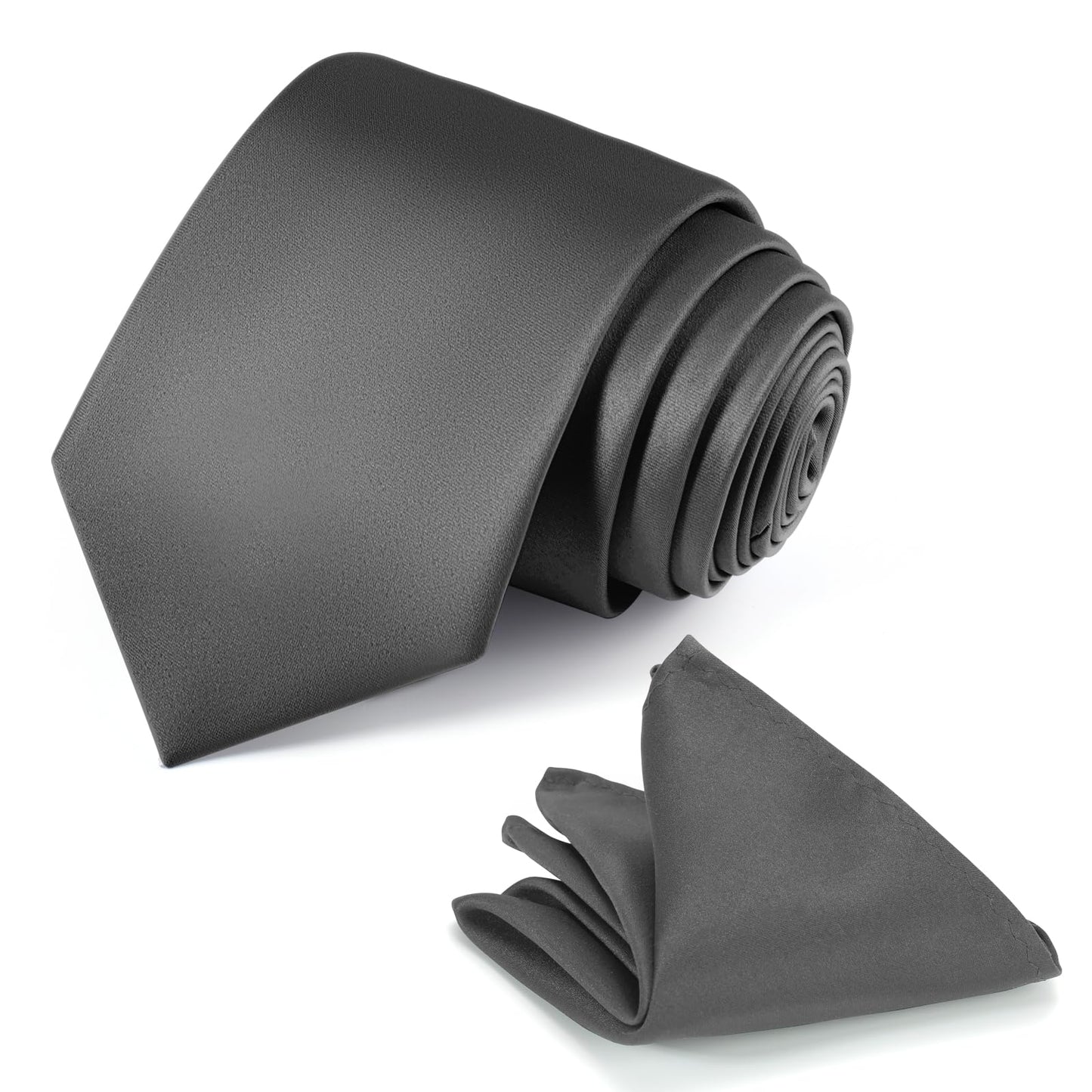 JUNMEISI Black Tie Set in Gift Box Mens Solid Color 3.15" (8CM) Black Necktie and Pocket Square Set
