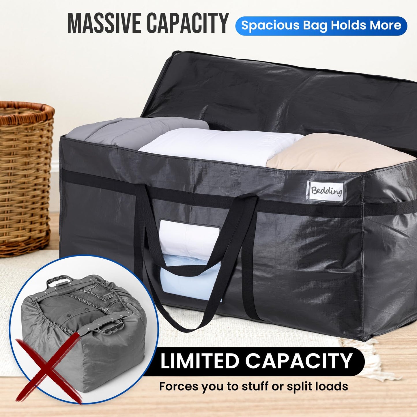 TAILI 69 Gallon Extra Large Storage Bags, XXL Blue Heavy Duty Moving Bags For Storage with Visible Window, Wrap Around Handles, Totes for Space Saving, Alternative to Moving Boxes (2 Pack)