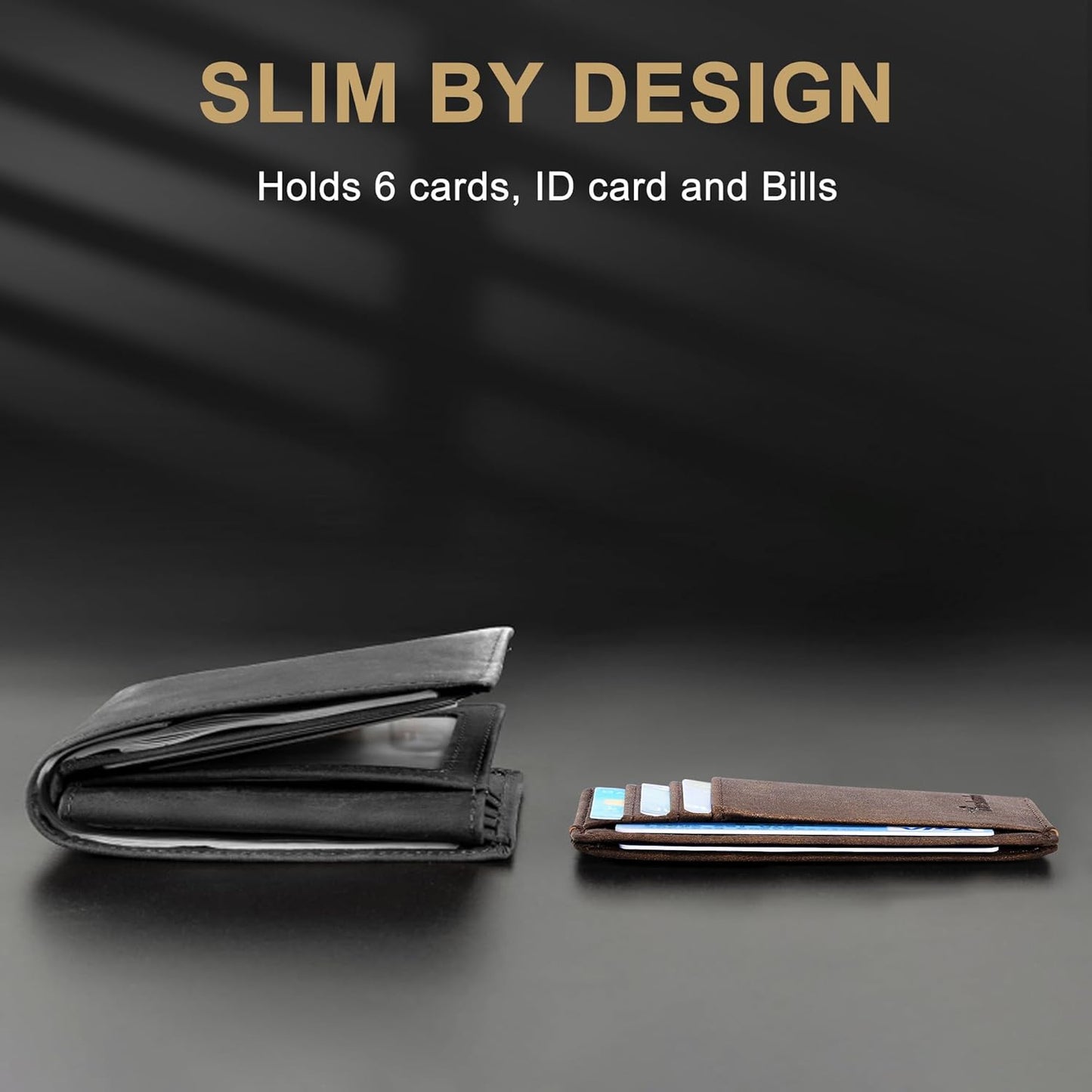 Travelambo Slim Wallet, Fronttasche, minimalistisch, Leder, RFID-blockierend, mittelgroß