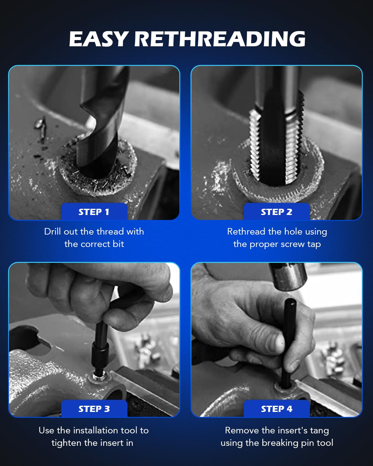 Orion Motor Tech 172pc Thread Repair Kit, Metric Thread Restorer Kit with HSS Drill Bits Taps Inserts Breakoff Installation Tools, Auto Rethreading Restorer Tool Kit in M5 M6 M8 M10 M12 Sizes